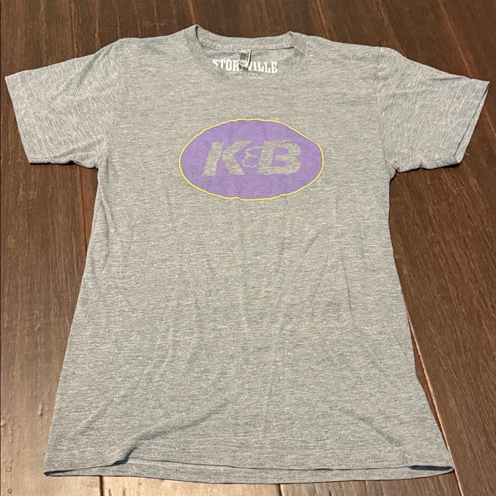 American Apparel Gray K&B Short Sleeve Tee with Purple & Yellow Chest Logo